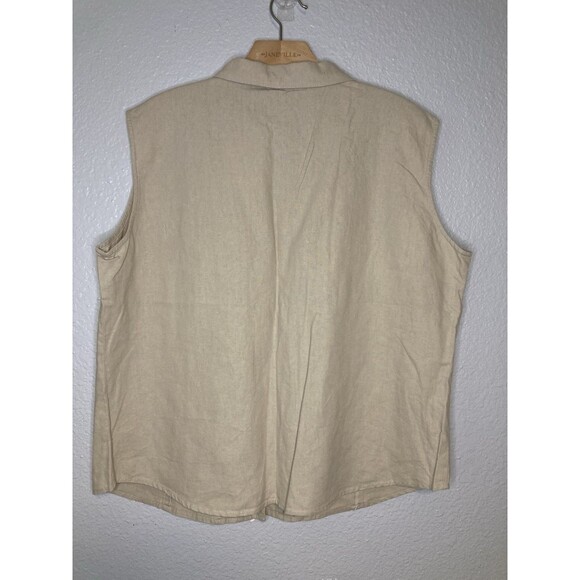 Vintage Ms Lee Linen Blend Tan Sleeveless Button Up Women's XL Minimalist Beachy - Picture 5 of 6